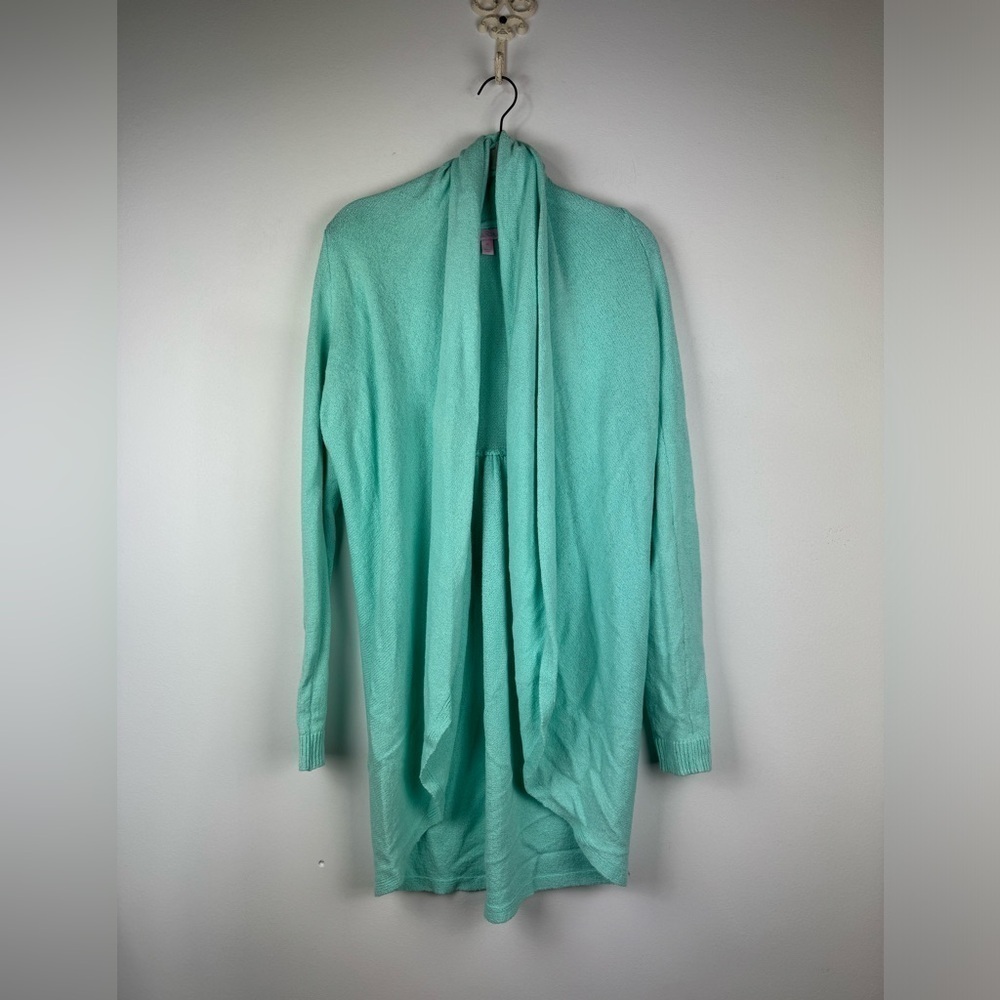 Lilly Pulitzer Aqua Hayden Boucle Cardigan With Drape Collar, Size Medium